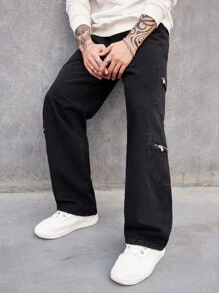 Manfinity Men Zipper Pocket Side Jeans - Black - View 7