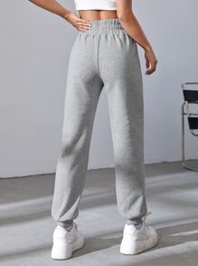 SHEIN EZwear Solid Elastic Waist Joggers - Grey - View 2
