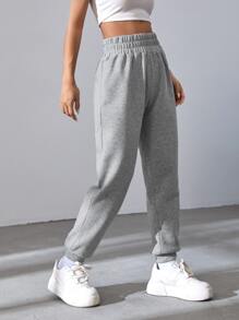 SHEIN EZwear Solid Elastic Waist Joggers - Grey - View 1