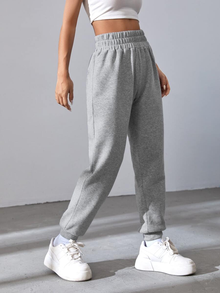 SHEIN EZwear Solid Elastic Waist Joggers - Grey - View 1