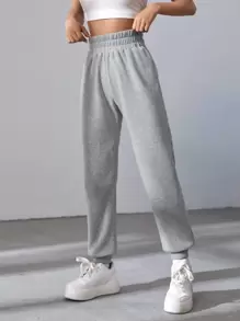 SHEIN EZwear Solid Elastic Waist Joggers - Grey - View 4