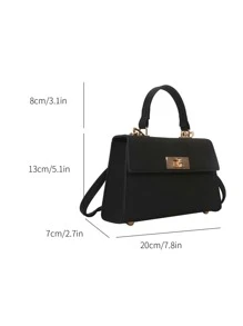Mini Twist Lock Flap Square Baghandbag,Crossbody Bag,Shoulder BagCasual,MinimalistSolid ColorLightweight,Portable,With Adjustable StrapFor Girl,For Women, Rookies & White-Collar Workers,For Womangift Bag,Perfect For Office,Work ,Business,Commute - Black - View 3