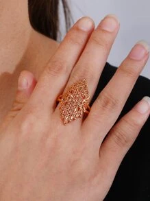 鏤空戒指 - 金黃色 - 查看 2