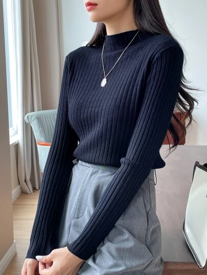 DAZY 女士立领长袖休闲商务套头衫，纯色，秋季，长袖上衣，秋季女装