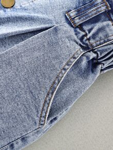 女孩1入組紙袋腰褶皺牛仔褲 - 淺色水洗藍 - 查看 4