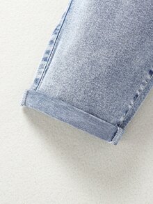 女孩1入組紙袋腰褶皺牛仔褲 - 淺色水洗藍 - 查看 5