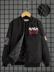 SHEIN Tween Boy 绗缝标语图案夹棉外套