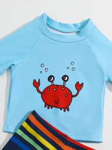 Baby Boy Cartoon Crab Print Beach Swimsuit - Blue - View 3
