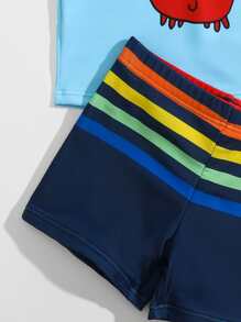 Baby Boy Cartoon Crab Print Beach Swimsuit - Blue - View 4