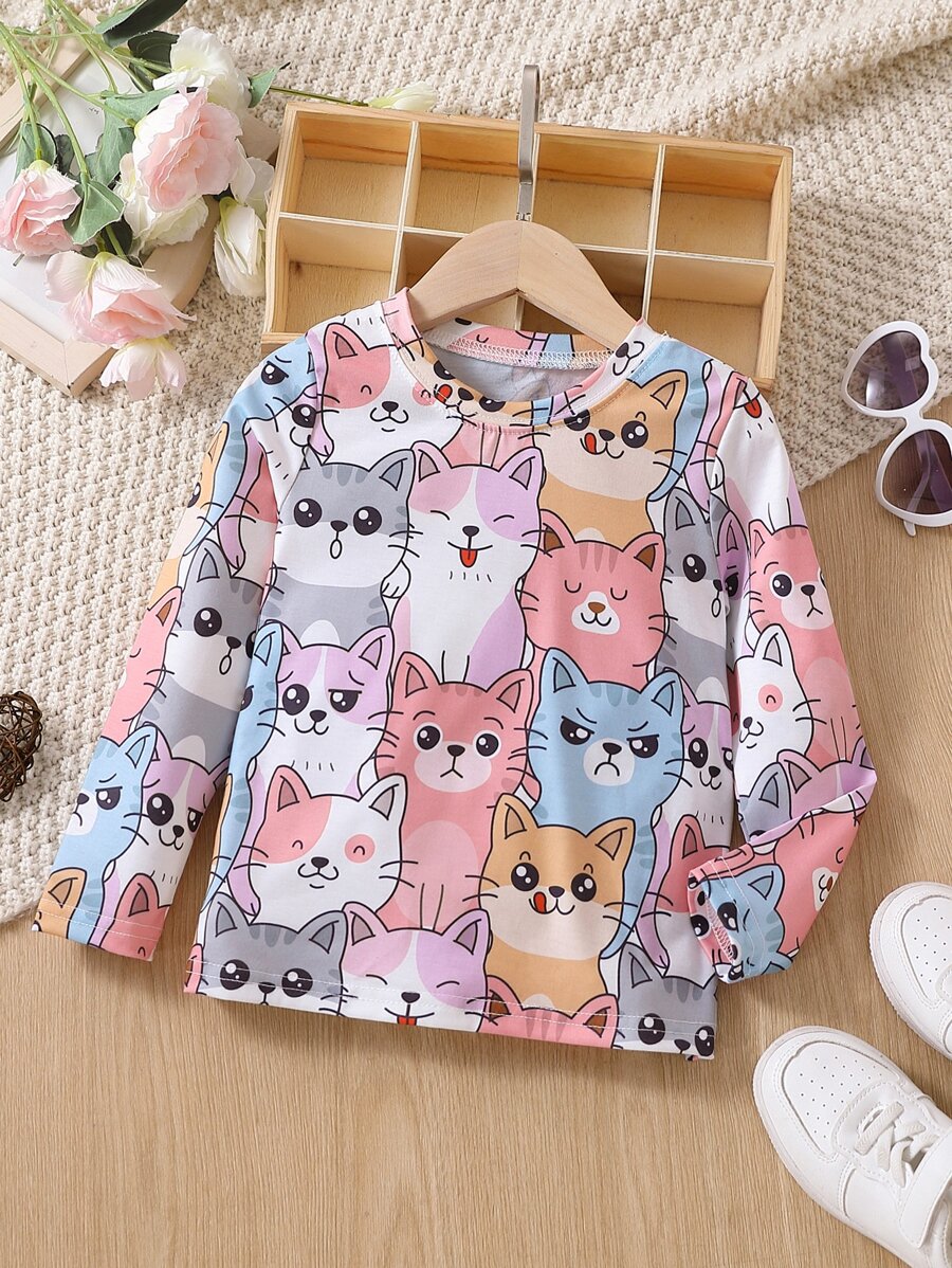 Toddler Girls Cat Print Tee - Multicolor - View 1