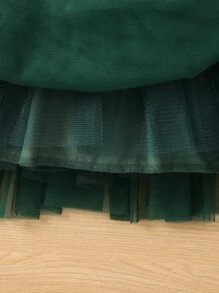 小女童方領網紗邊連衣裙 - 墨綠色 - 查看 6
