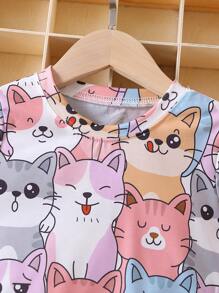 Toddler Girls Cat Print Tee - Multicolor - View 4
