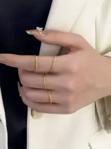 4 chiếc nhẫn rắn tối giản, trang sức bằng thép không gỉ - Vàng - Xem 1