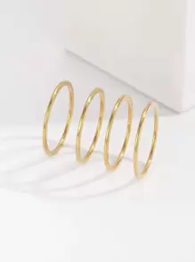 4 chiếc nhẫn rắn tối giản, trang sức bằng thép không gỉ - Vàng - Xem 2