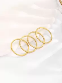 4 chiếc nhẫn rắn tối giản, trang sức bằng thép không gỉ - Vàng - Xem 3