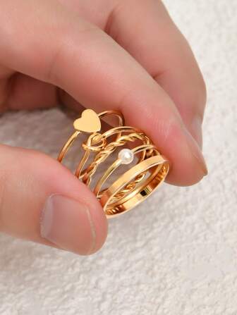 5 件心形装饰戒指情人节