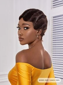 Extra Short Curly Wave Bangs Wig Short Human Hair Wigs Dark Brown Cheap Stylish Wigs Hair Replacement Wig For Women Brown Color - S4 - View 4