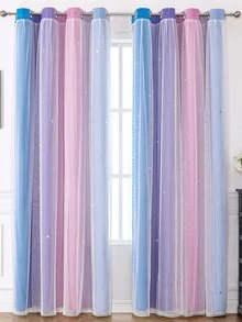 Ombre Scallop Trim Rèm đơn hai lớp - Nhiều màu - Xem 4