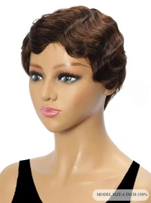 Extra Short Curly Wave Bangs Wig Short Human Hair Wigs Dark Brown Cheap Stylish Wigs Hair Replacement Wig For Women Brown Color - S4 - View 6