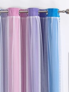 Ombre Scallop Trim Rèm đơn hai lớp - Nhiều màu - Xem 5