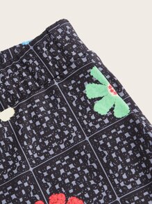 SHEIN ICON 花卉和幾何圖案喇叭褲 - 黑色 - 查看 3