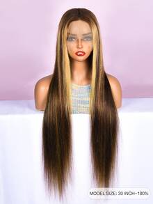 Transparent Lace Highlight Straight 13 X 5 X 1 T Part Lace Frontal Wig 150%/180% Density 30 Inch #4/27 Brown Color Pre-Plucked Natural Hairline Swiss Lace Remy Hair Human Hair Top Quality Long Wig For Women Highlight Color - SP4/27 - View 9