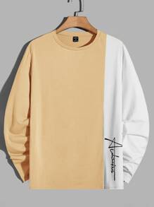 GENTILAND Men Letter Graphic Two Tone Tee - Apricot - View 1
