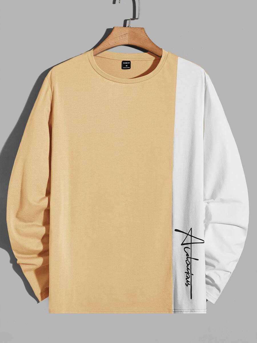 GENTILAND Men Letter Graphic Two Tone Tee - Apricot - View 1