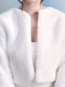 1 件女士百搭蓬松新娘外套披肩，时尚新款新娘婚纱披肩，厚实保暖防风外套，长袖背心斗篷，冬季保暖毛绒披肩