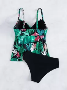 Swim Lushoire Summer Beach Tropical Print Ruched Tankini - Multicolor - View 5