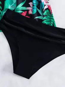 Swim Lushoire Summer Beach Tropical Print Ruched Tankini - Multicolor - View 6