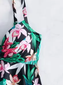 Swim Lushoire Summer Beach Tropical Print Ruched Tankini - Multicolor - View 7