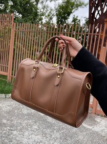 Studded Detail Duffel Bag Beach Bag For Summer Back To School For Travel Travel Essentials For Holiday Gym Bag For Camping Summer Accessories For Vacation Cruise Essentials For Hiking Travel Organizer Hospital Bag Travel Accessories For Camp - Coffee Brown - View 2