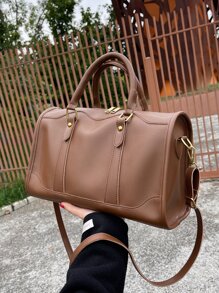 Studded Detail Duffel Bag Beach Bag For Summer Back To School For Travel Travel Essentials For Holiday Gym Bag For Camping Summer Accessories For Vacation Cruise Essentials For Hiking Travel Organizer Hospital Bag Travel Accessories For Camp - Coffee Brown - View 4