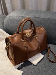 Studded Detail Duffel Bag Beach Bag For Summer Back To School For Travel Travel Essentials For Holiday Gym Bag For Camping Summer Accessories For Vacation Cruise Essentials For Hiking Travel Organizer Hospital Bag Travel Accessories For Camp - Coffee Brown - View 6