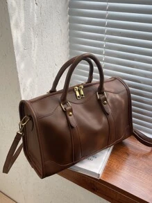 Studded Detail Duffel Bag Beach Bag For Summer Back To School For Travel Travel Essentials For Holiday Gym Bag For Camping Summer Accessories For Vacation Cruise Essentials For Hiking Travel Organizer Hospital Bag Travel Accessories For Camp - Coffee Brown - View 7