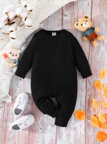 SHEIN 男婴 3 件套纯色圆领连体衣 - 彩色 - 查看 4
