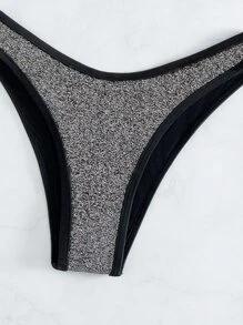 閃粉三角高腰夏季沙灘比基尼套裝 - 銀色 - 查看 7