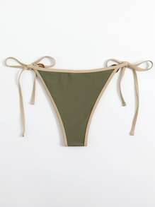 撞色滾邊側繫帶泳褲 - 軍綠色 - 查看 2