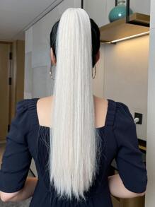 24-Inch Long Straight Ponytail Hair Extensions, Brown Color, Heat-Resistant Synthetic Fiber, Suitable For Girls And Women For Daily Use - White - View 2