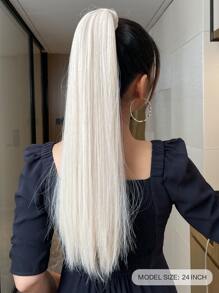 24-Inch Long Straight Ponytail Hair Extensions, Brown Color, Heat-Resistant Synthetic Fiber, Suitable For Girls And Women For Daily Use - White - View 3