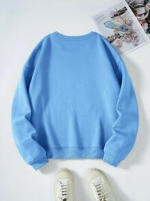 SHEIN EZwear Letter Graphic Thermal Sweatshirt - Blue - View 2