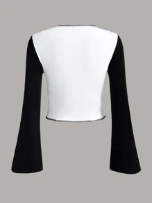 SHEIN ICON Camiseta de color combinado & con estampado de estrella con puntada - Blanco y Negro - Ver 2