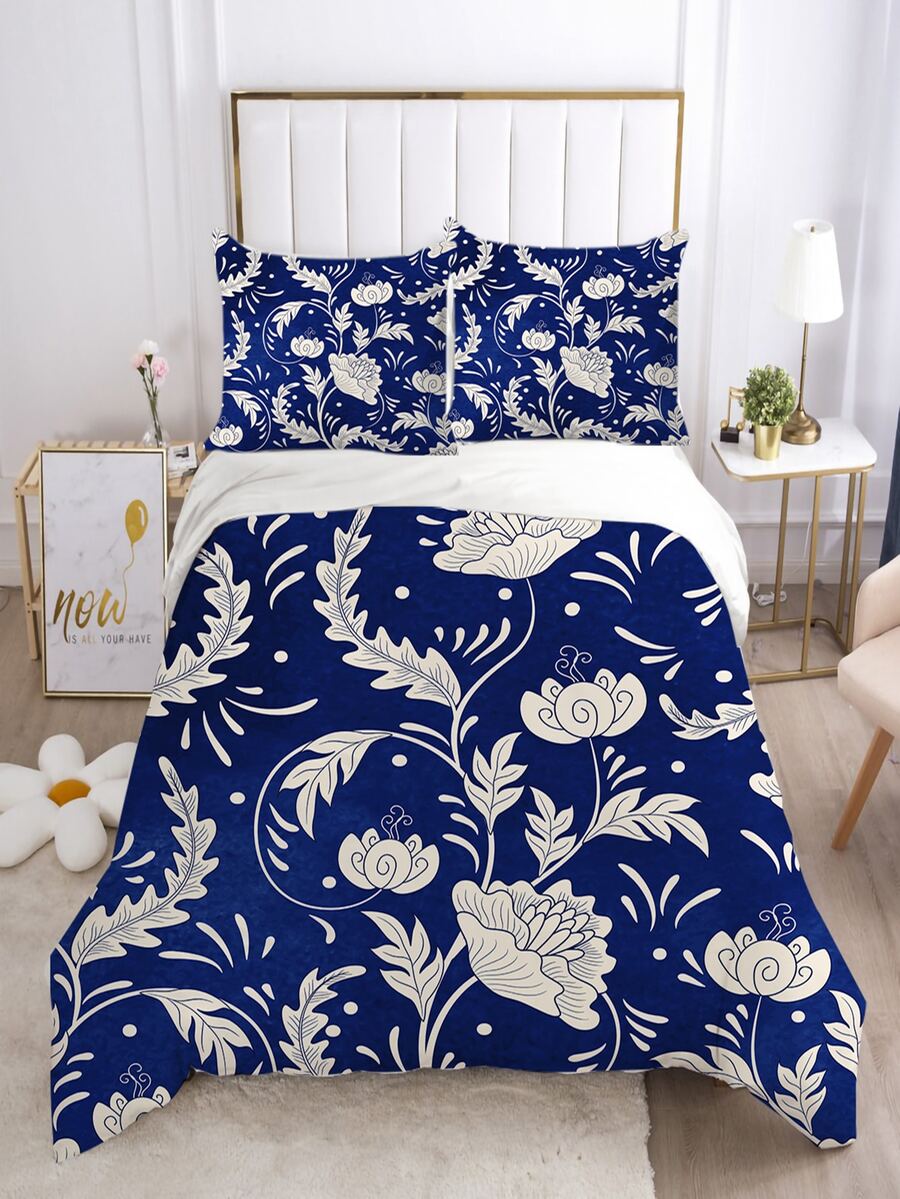 Floral Print Duvet Cover Set Without Filler - Multicolor - View 1