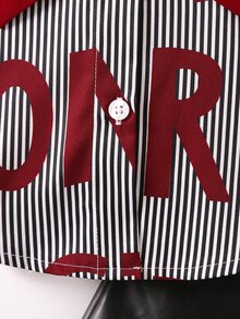 小女童字母圖案襯衫和PU皮革緊身打底褲