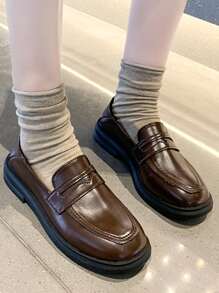 Minimalist Flat Penny Loafers - Brown - View 1