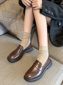 Minimalist Flat Penny Loafers - Brown - View 3