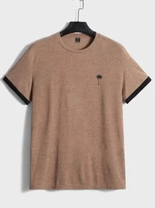 Manfinity VCAY Men Coconut Tree Print Contrast Trim Tee - Khaki - View 1