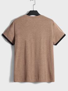 Manfinity VCAY Men Coconut Tree Print Contrast Trim Tee - Khaki - View 2