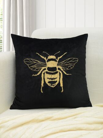 1pc Bee Embroidered Cushion Cover Without Filler